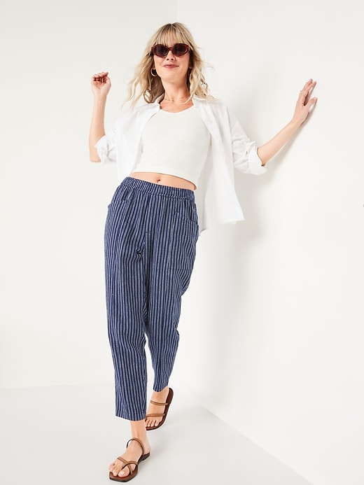 Image number 3 showing, High-Waisted Cropped Linen-Blend Pants