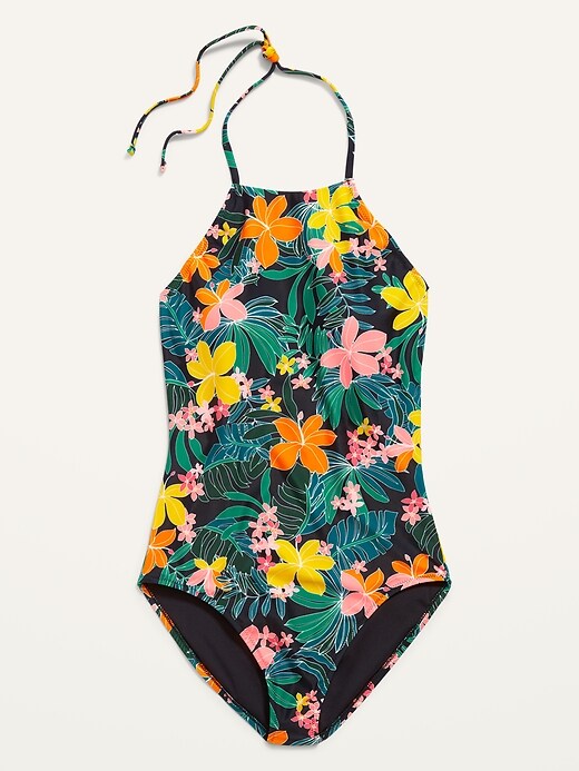 Image number 4 showing, Matching Printed One-Piece Halter Swimsuit for Women