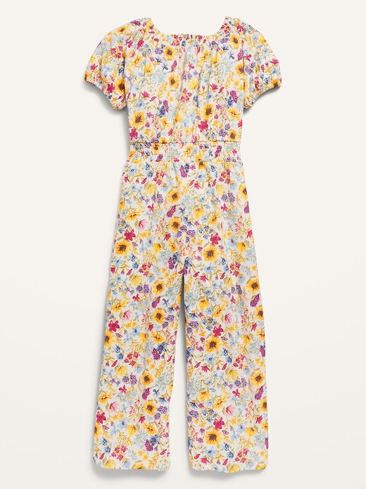 View large product image 2 of 3. Short-Sleeve Jersey-Knit Smocked Jumpsuit for Girls
