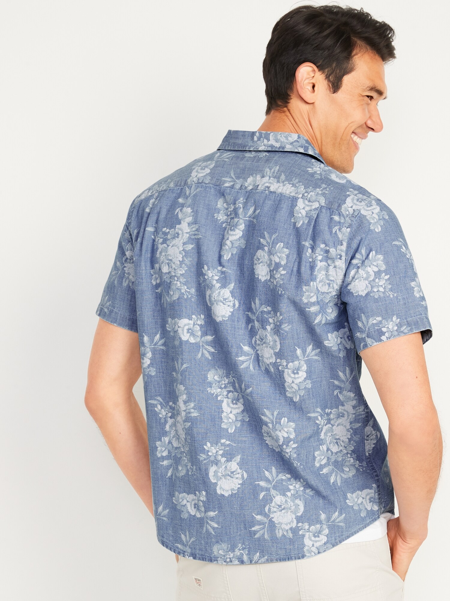 Chambray Floral-Print Everyday Short-Sleeve Shirt for Men | Old Navy
