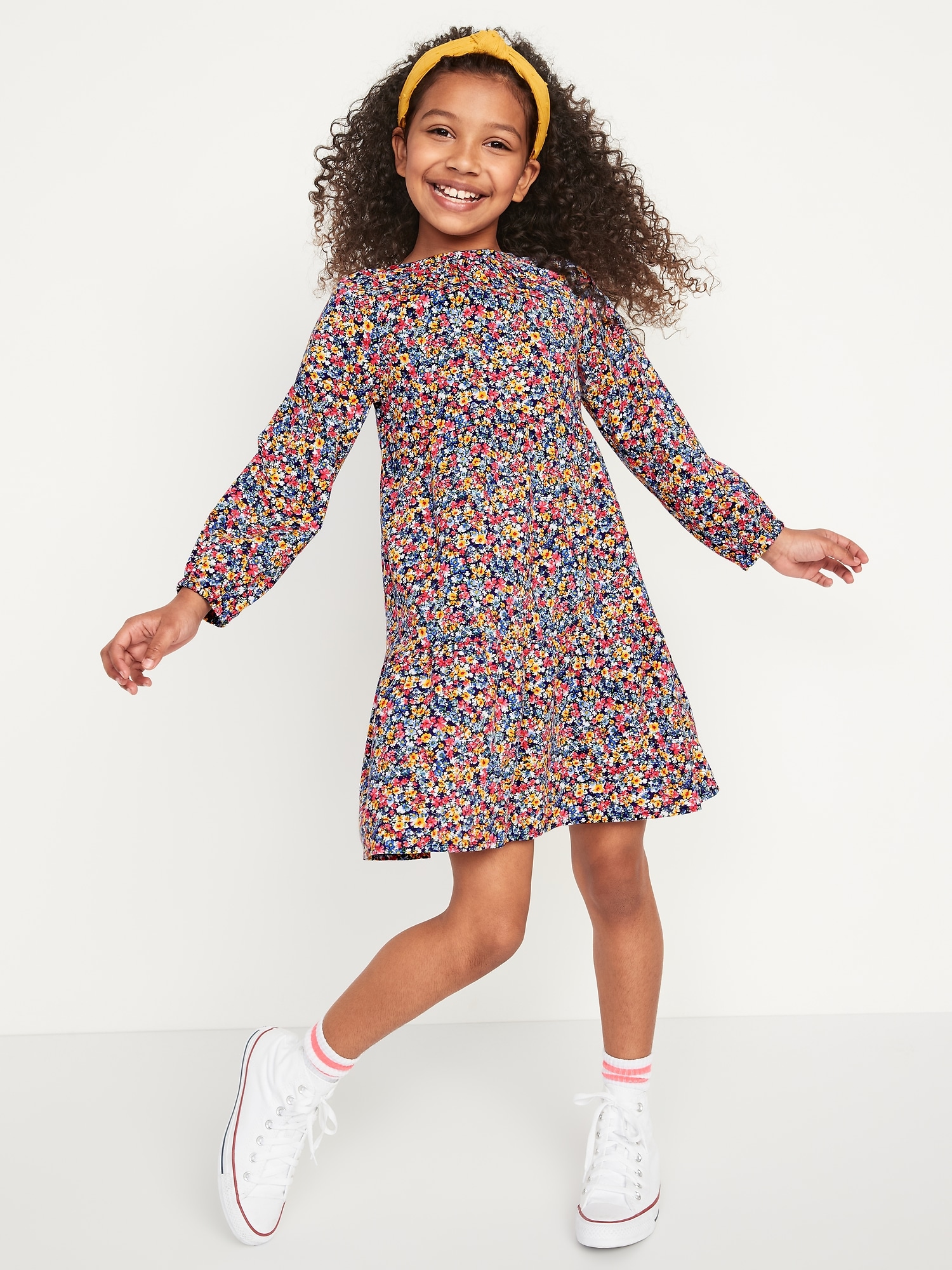 Tiered Printed Long-Sleeve Button-Front All-Day Dress for Girls | Old Navy