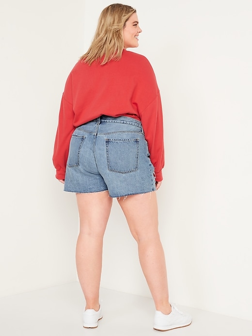 Image number 8 showing, High-Waisted Button-Fly Slouchy Straight Distressed Cut-Off Jean Shorts -- 3-inch inseam