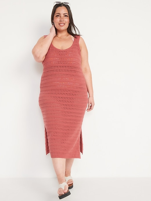 Image number 7 showing, Fitted Sleeveless Crochet Swim Cover-Up Midi Dress for Women