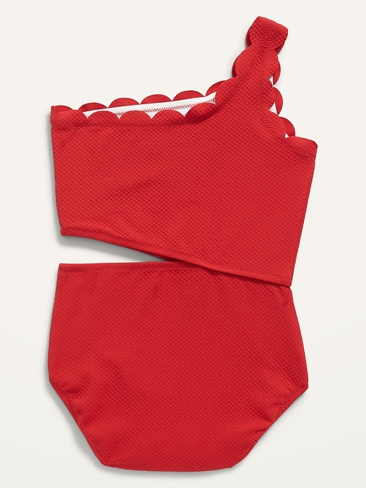 Scallop-Trim One-Shoulder One-Piece Swimsuit for Girls