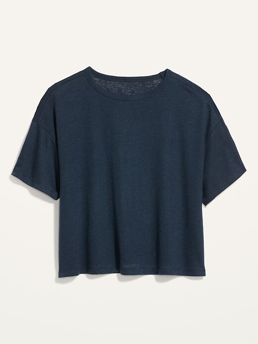 Image number 4 showing, Elbow-Sleeve Oversized Linen-Blend T-Shirt for Women