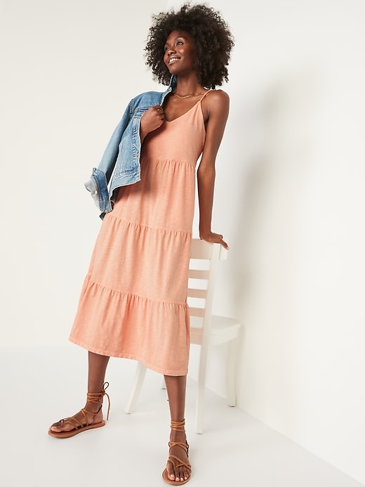Tiered Slub-Knit Midi Cami Swing Dress | Old Navy
