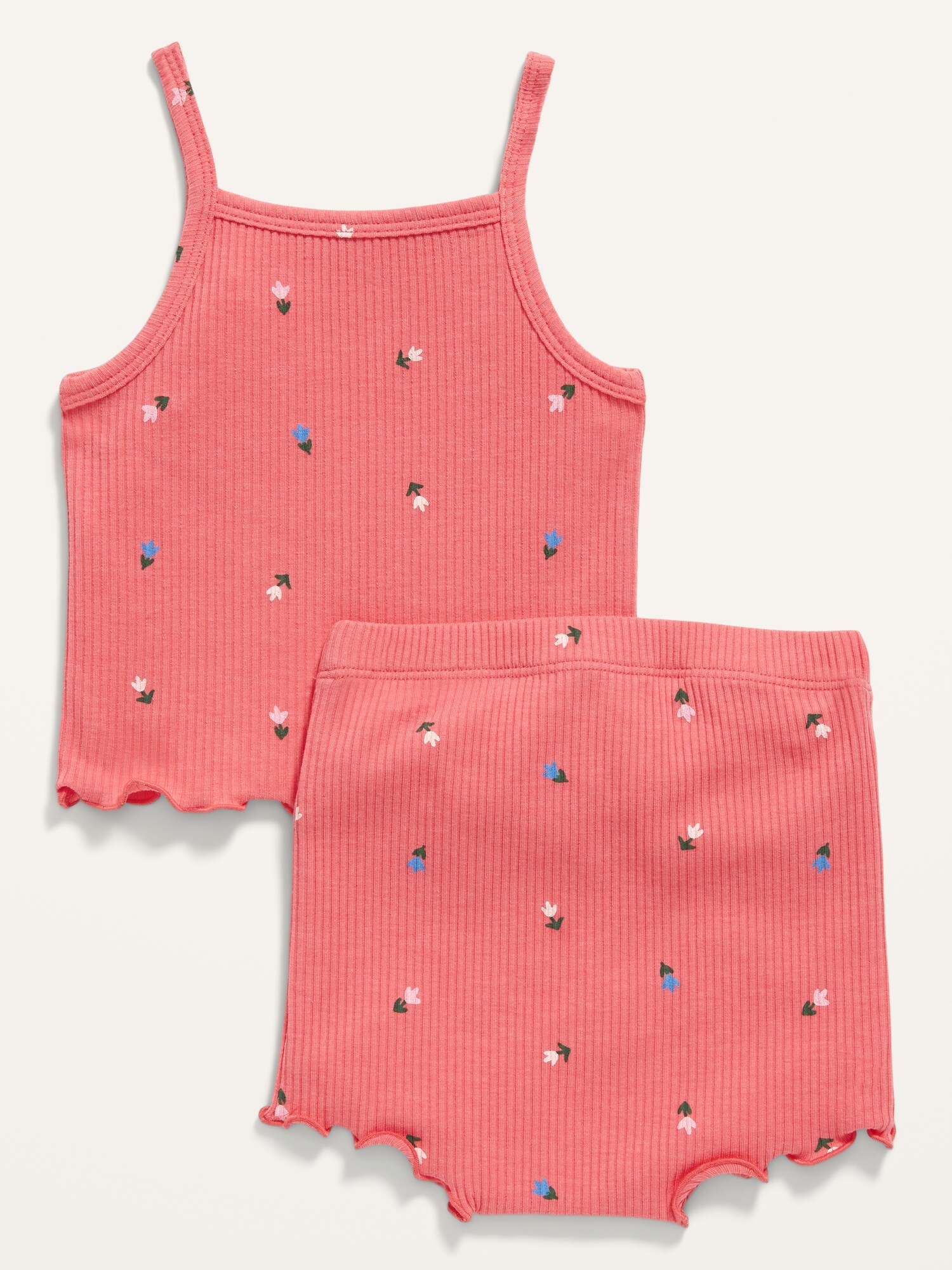 Printed Rib Knit Pastel Sleeveless Tank Top Shirt White Baby Girl's Pink 