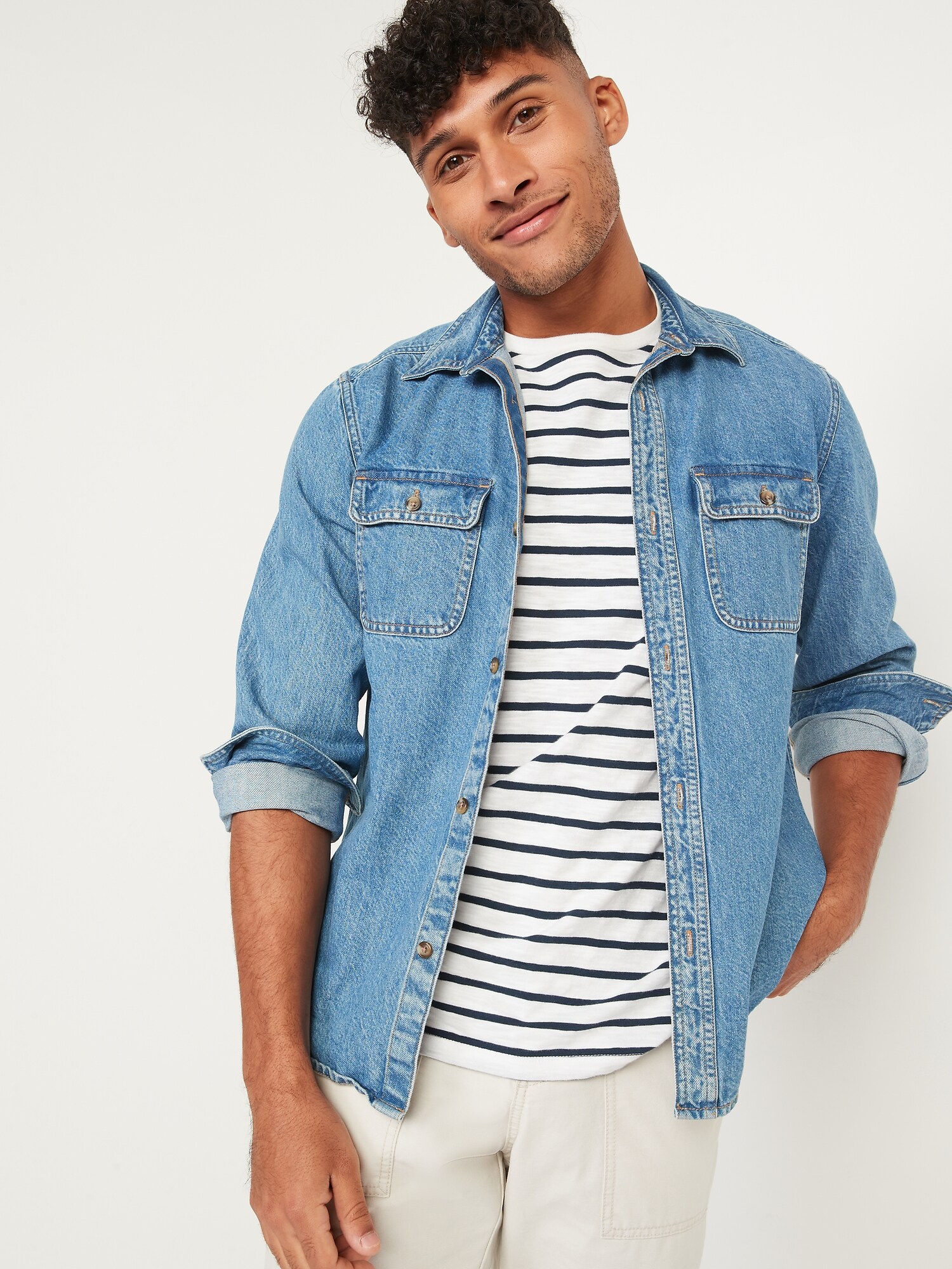 Gender-Neutral Long-Sleeve Jean Workwear Shirt for Adults | Old Navy