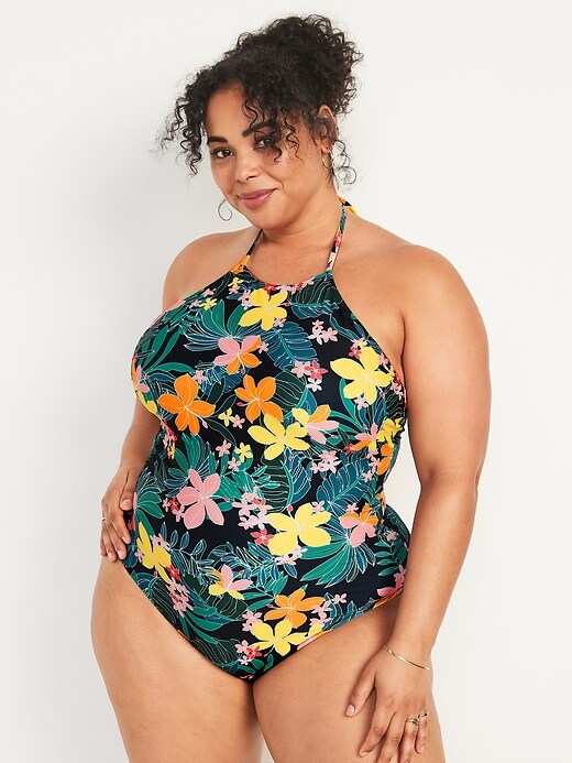 Image number 7 showing, Matching Printed One-Piece Halter Swimsuit for Women