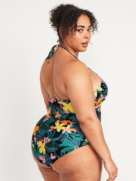 Image number 8 showing, Matching Printed One-Piece Halter Swimsuit for Women