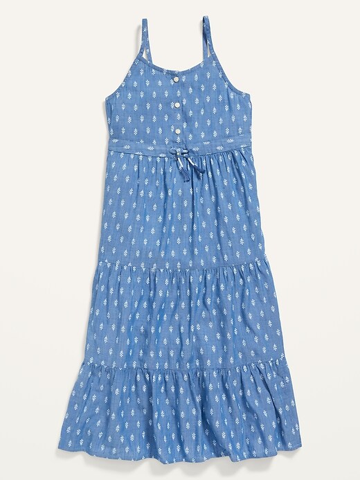 View large product image 2 of 4. Sleeveless Button-Front Tiered Matching Print Midi Dress for Girls