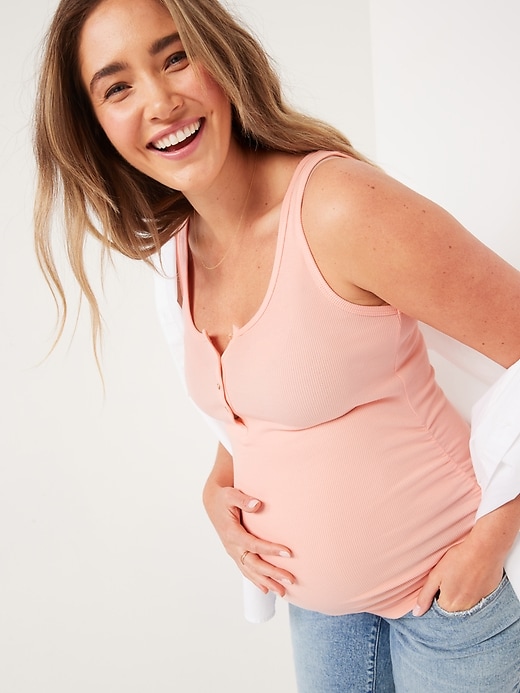 Image number 3 showing, Maternity Rib-Knit Side-Shirred Henley Tank Top