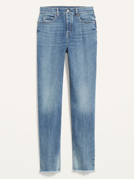 Image number 4 showing, Extra High-Waisted Button-Fly Straight Cut-Off Jeans