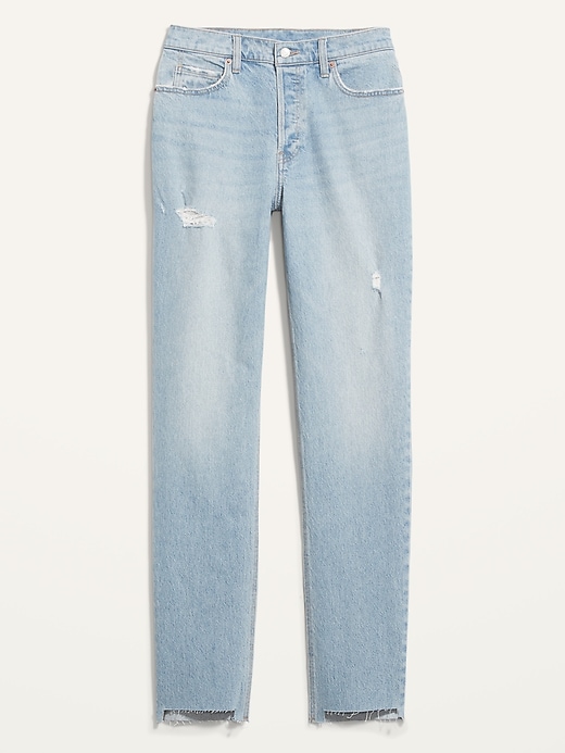 Image number 4 showing, High-Waisted Button-Fly Slouchy Straight Ripped Cut-Off Jeans for Women