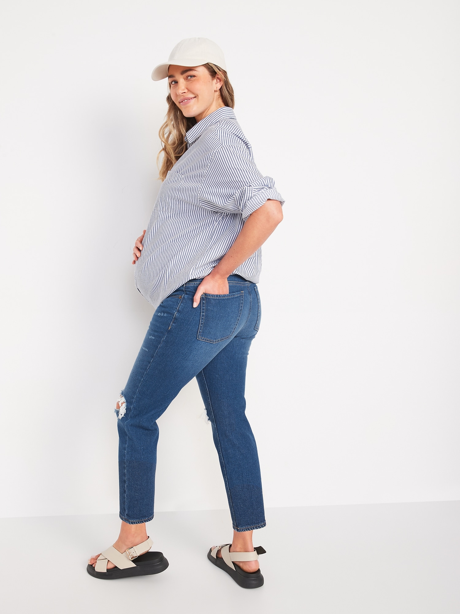 Maternity Full Panel Ripped Boyfriend Jeans | Old Navy