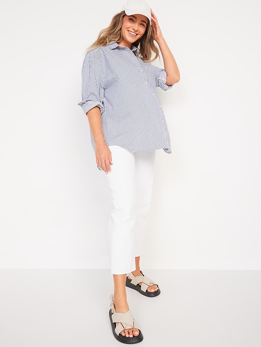 Image number 3 showing, Maternity Full Panel Slouchy Straight Cropped White Jeans