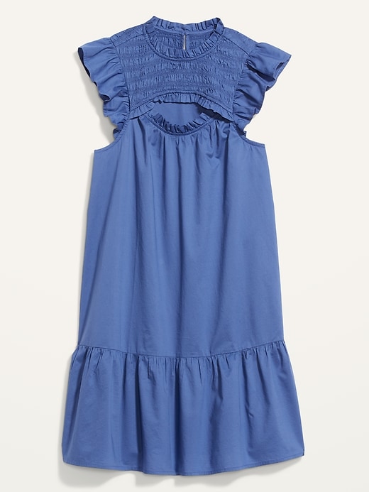 Image number 4 showing, Flutter-Sleeve Cotton-Poplin Smocked Cut-Out Mini Swing Dress