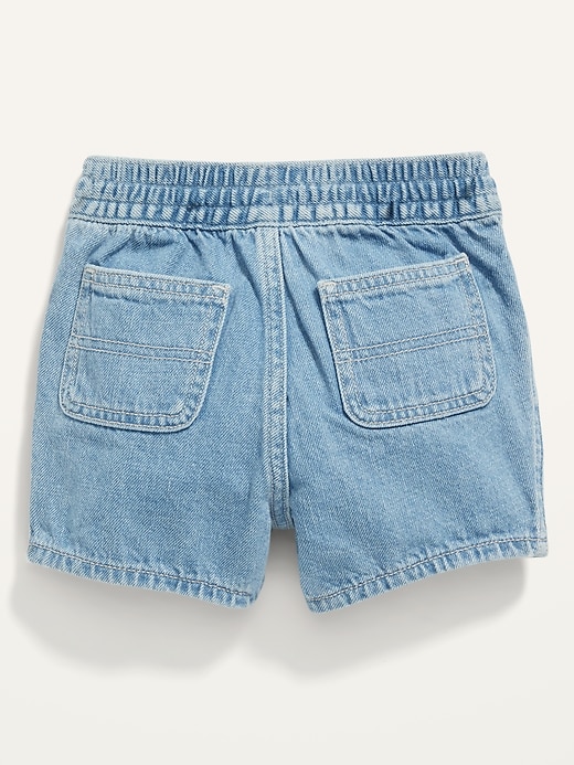 View large product image 2 of 2. Functional Drawstring Pull-On Jean Workwear Shorts for Toddler Girls