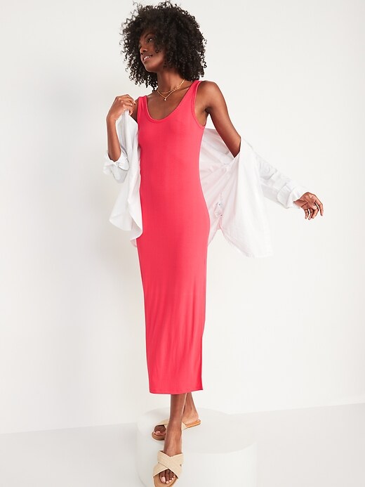 Fitted Sleeveless Rib-Knit Midi Dress | Old Navy