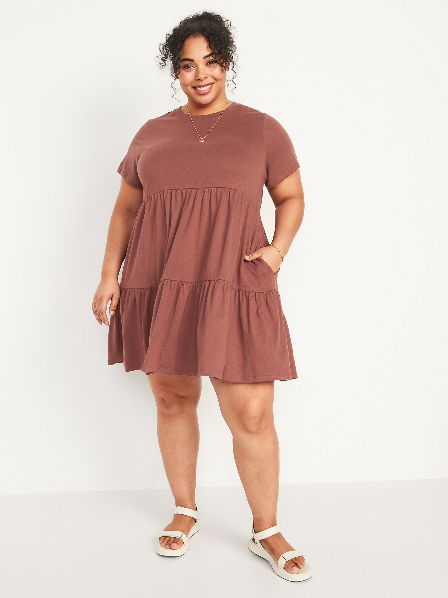Short sleeve tiered mini swing dress Clearance