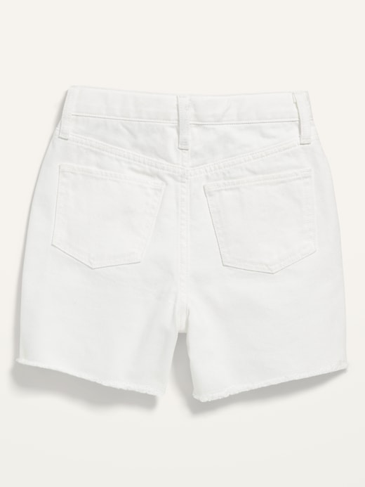View large product image 2 of 2. High-Waisted White Slouchy Ripped Cut-Off Jean Midi Shorts for Girls