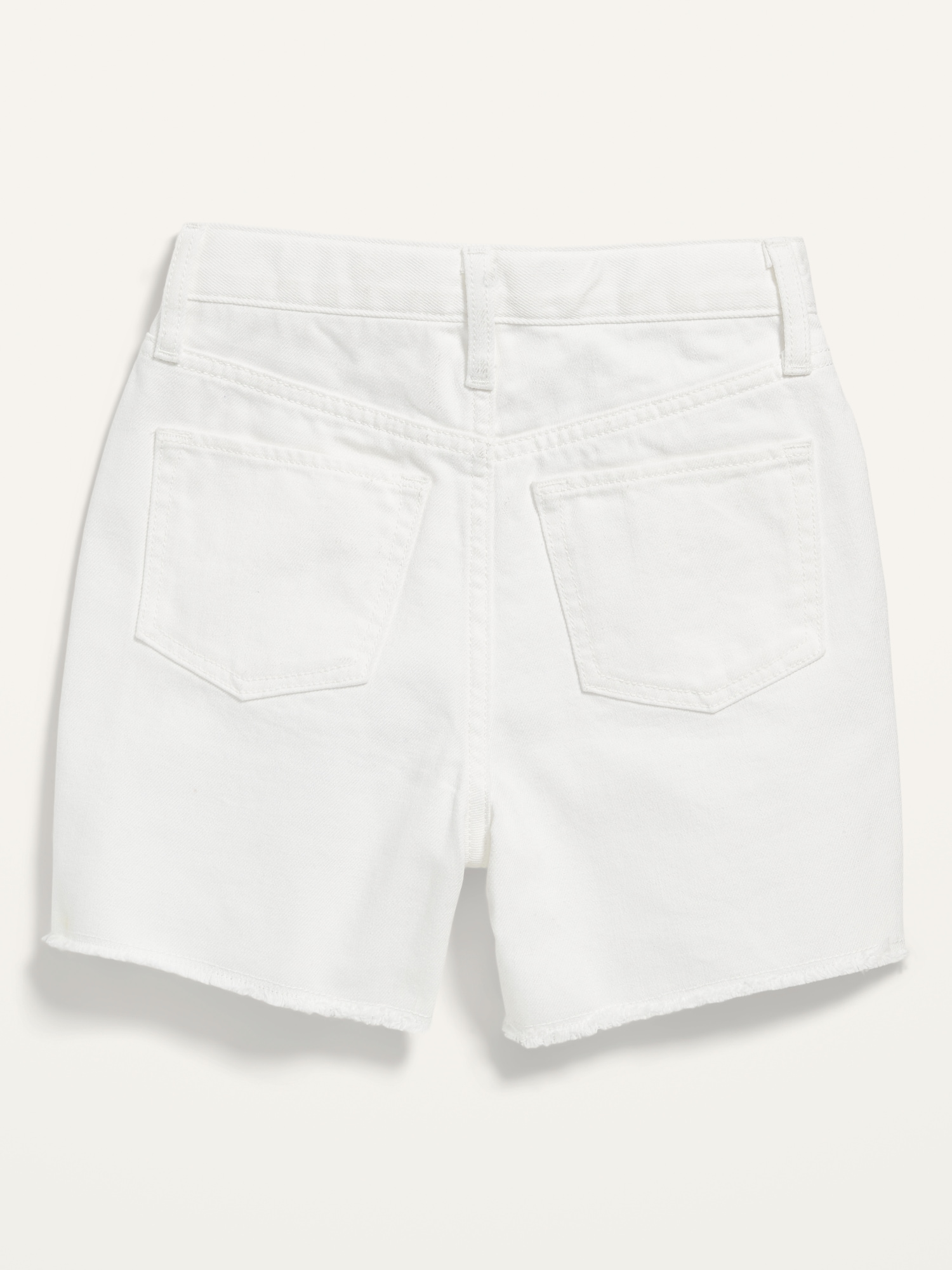 High-Waisted White Slouchy Ripped Cut-Off Jean Midi Shorts for Girls ...