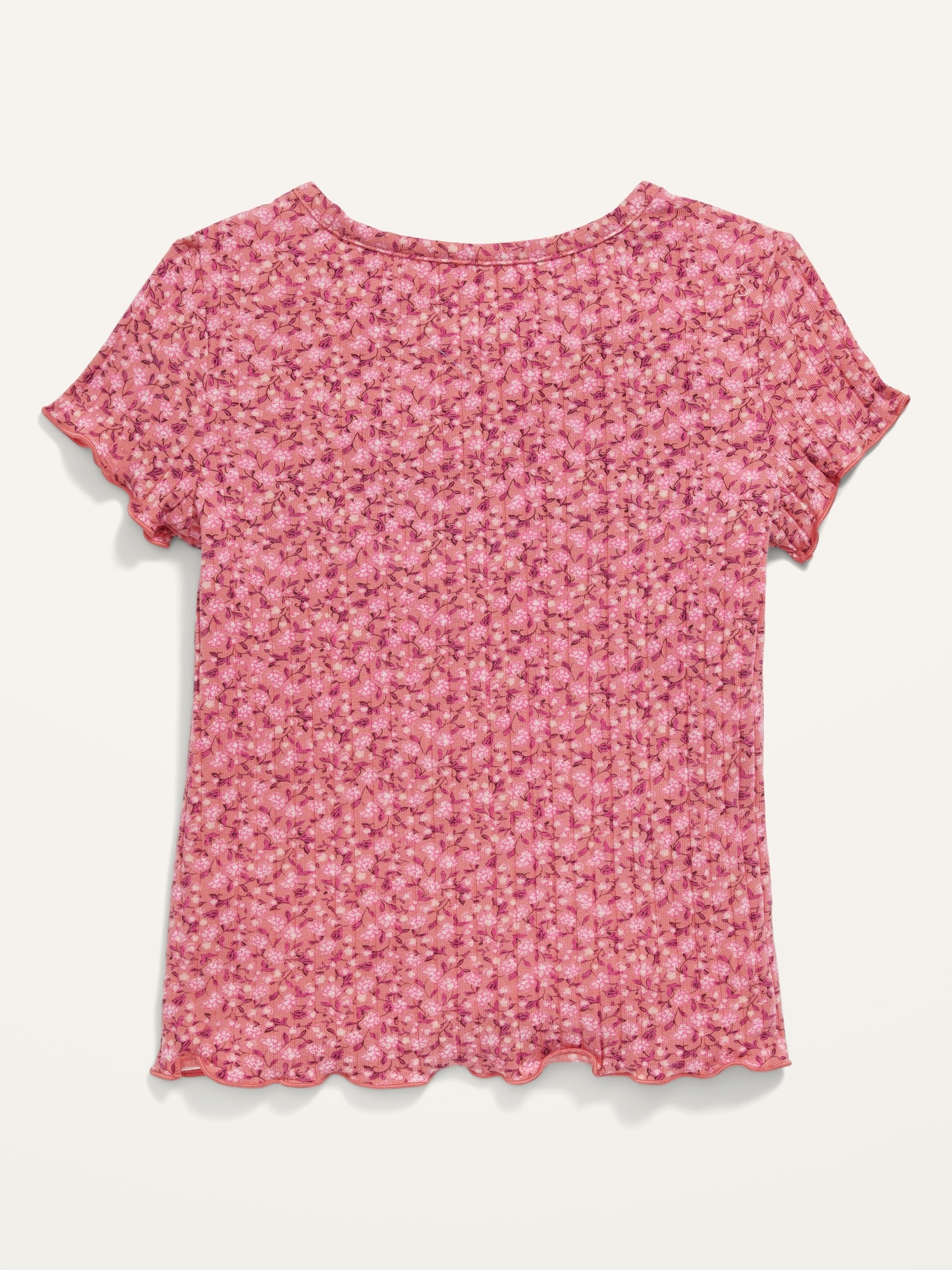 Fitted RibKnit Printed LettuceHem Top for Toddler Girls Old Navy