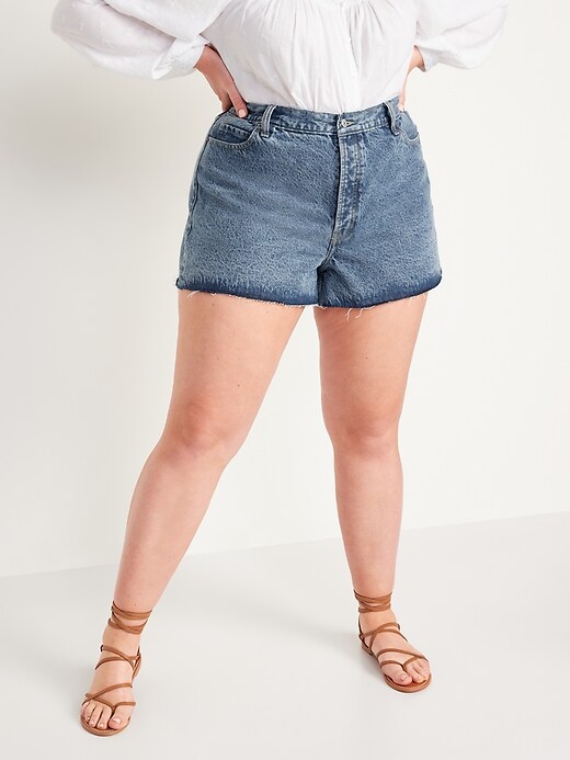 Image number 7 showing, Higher High-Waisted Button-Fly Sky-Hi A-Line Cut-Off Non-Stretch Jean Shorts -- 3-inch inseam
