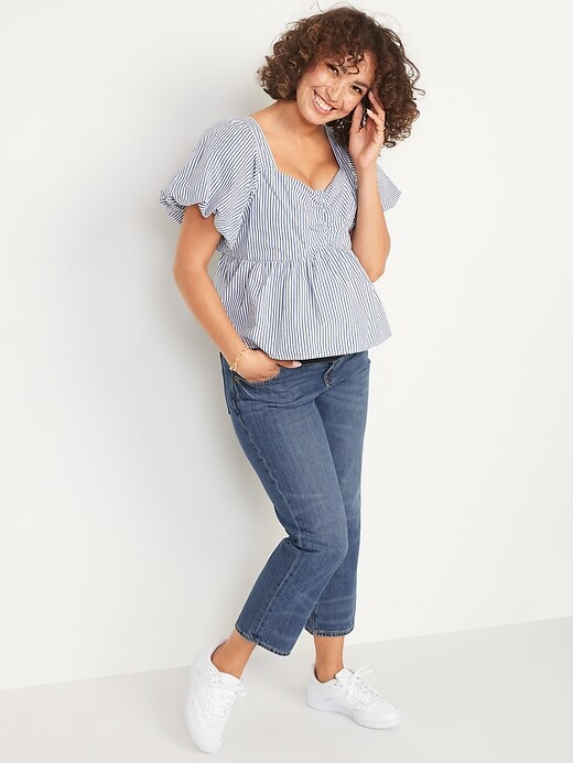 Image number 3 showing, Maternity Front Low Panel Slouchy Straight Cropped Jeans