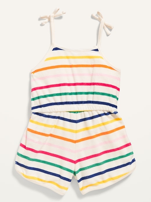 View large product image 2 of 2. Striped Tie-Shoulder Loop-Terry Romper for Toddler Girls