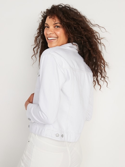 Image number 2 showing, Relaxed Classic White Non-Stretch Jean Jacket for Women