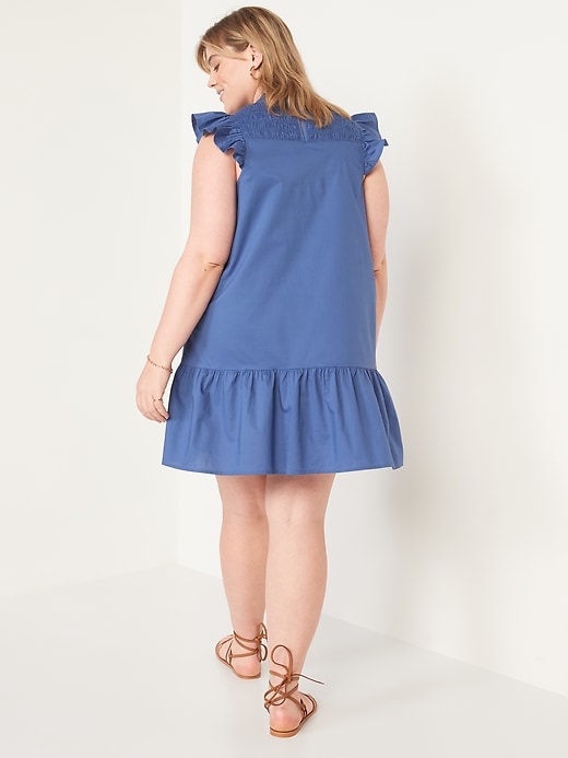 Image number 6 showing, Flutter-Sleeve Cotton-Poplin Smocked Cut-Out Mini Swing Dress