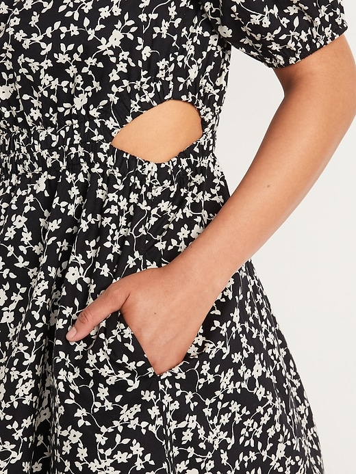 Image number 3 showing, Waist-Defined Puff-Sleeve Cotton-Poplin Side-Cutout Mini Dress for Women
