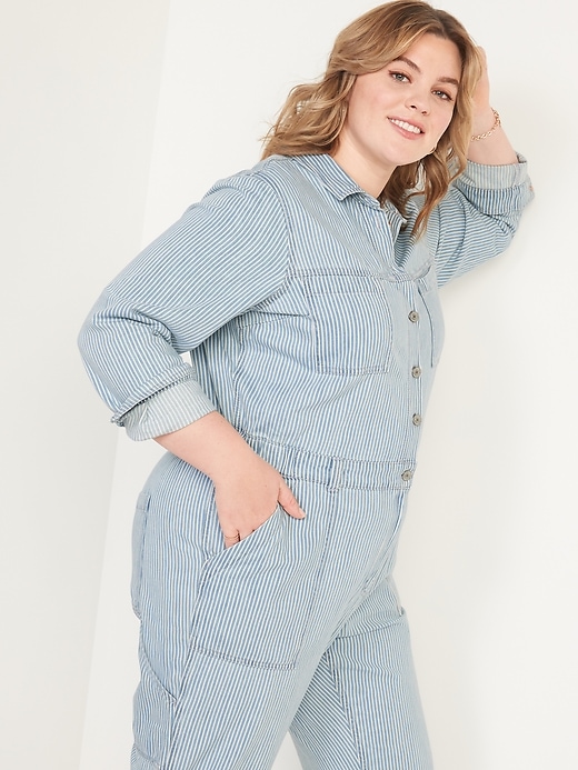 Railroad Stripe Workwear Jean Jumpsuit for Women | Old Navy