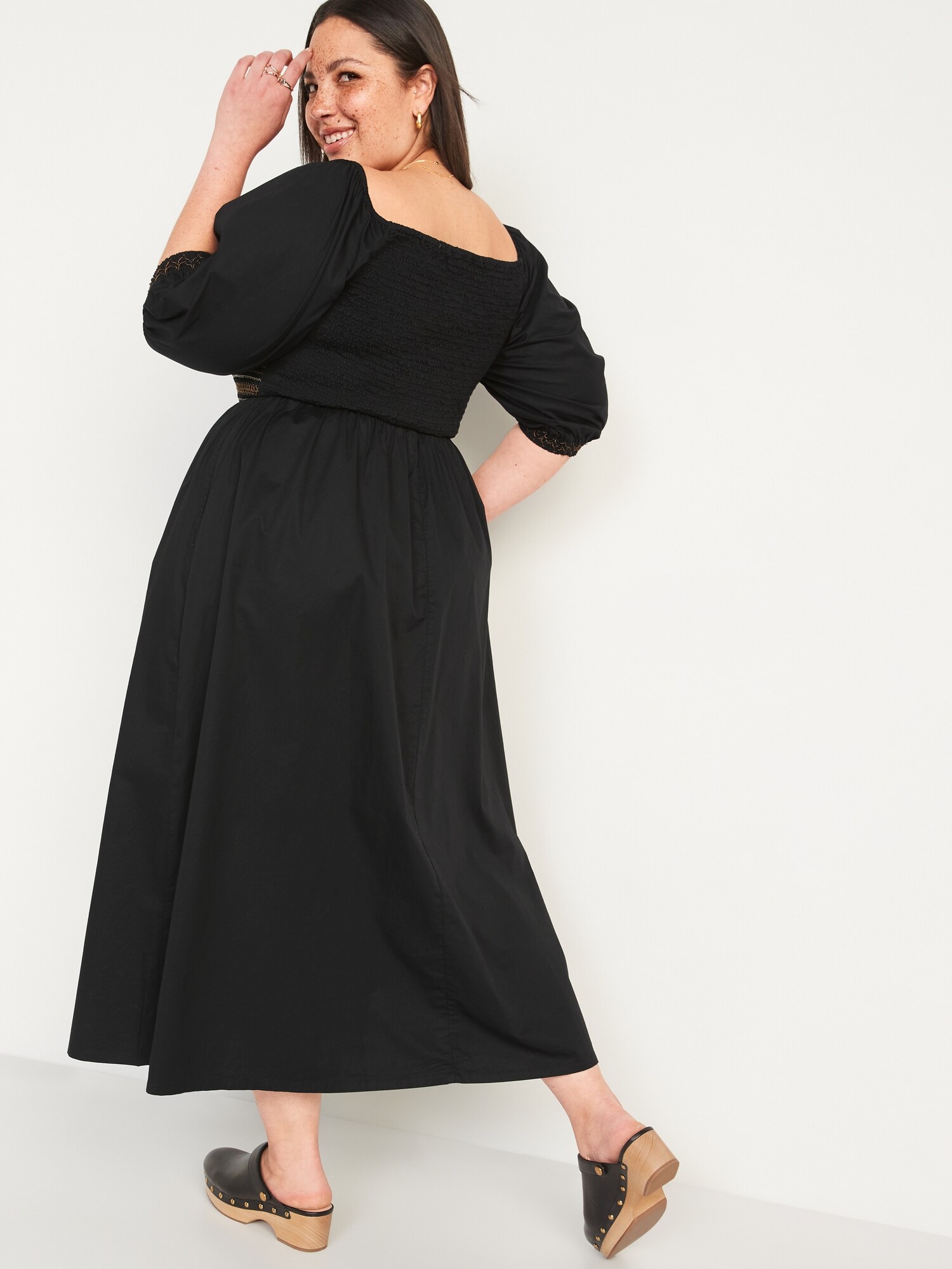 Fit & Flare Off-the-Shoulder Cotton-Poplin Smocked Maxi Dress for Women ...