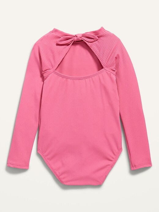 View large product image 2 of 2. Long-Sleeve Tie-Back One-Piece Rashguard Swimsuit for Toddler Girls