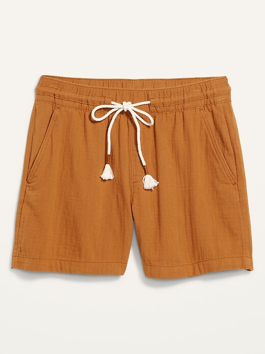 Image number 4 showing, High-Waisted Textured Cotton Pull-On Shorts -- 5-inch inseam