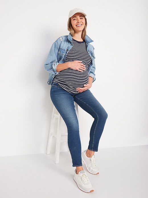 Image number 3 showing, Maternity Rollover-Waist Rockstar 360° Stretch Super Skinny Jeans