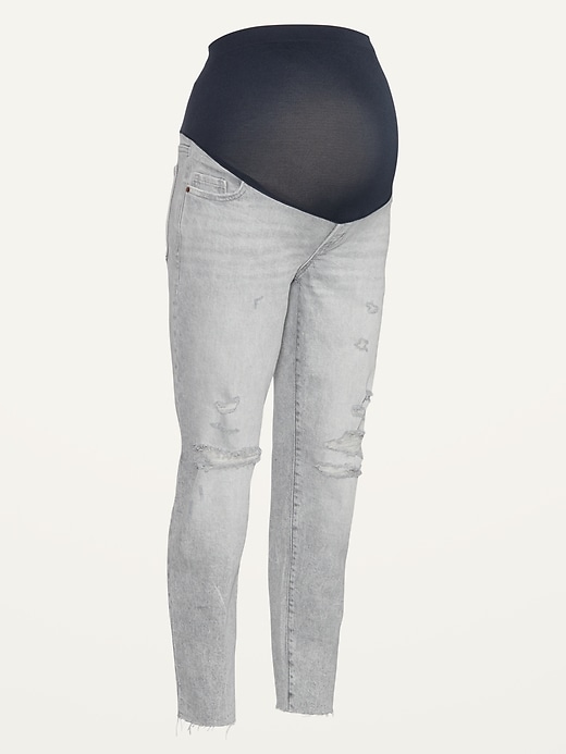 Image number 4 showing, Maternity Full Panel O.G. Straight Ripped Gray Jeans