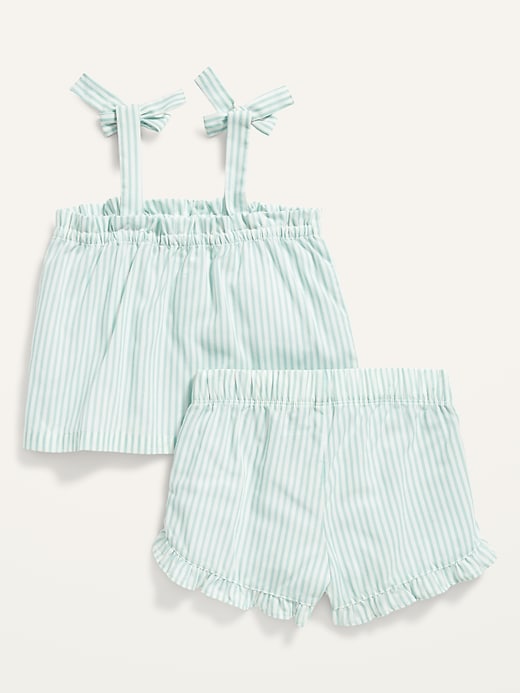 Striped Poplin Cropped Tie-Shoulder Pajama Shorts Set for Girls