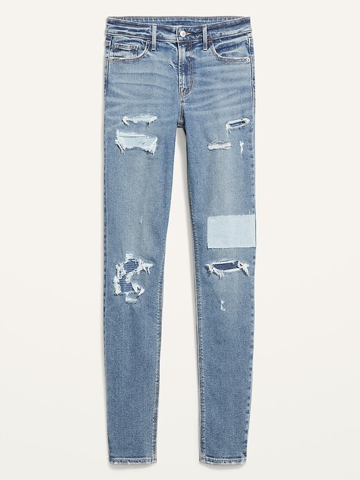 Image number 4 showing, Mid-Rise Rockstar Super-Skinny Patchwork Ripped Jeans for Women