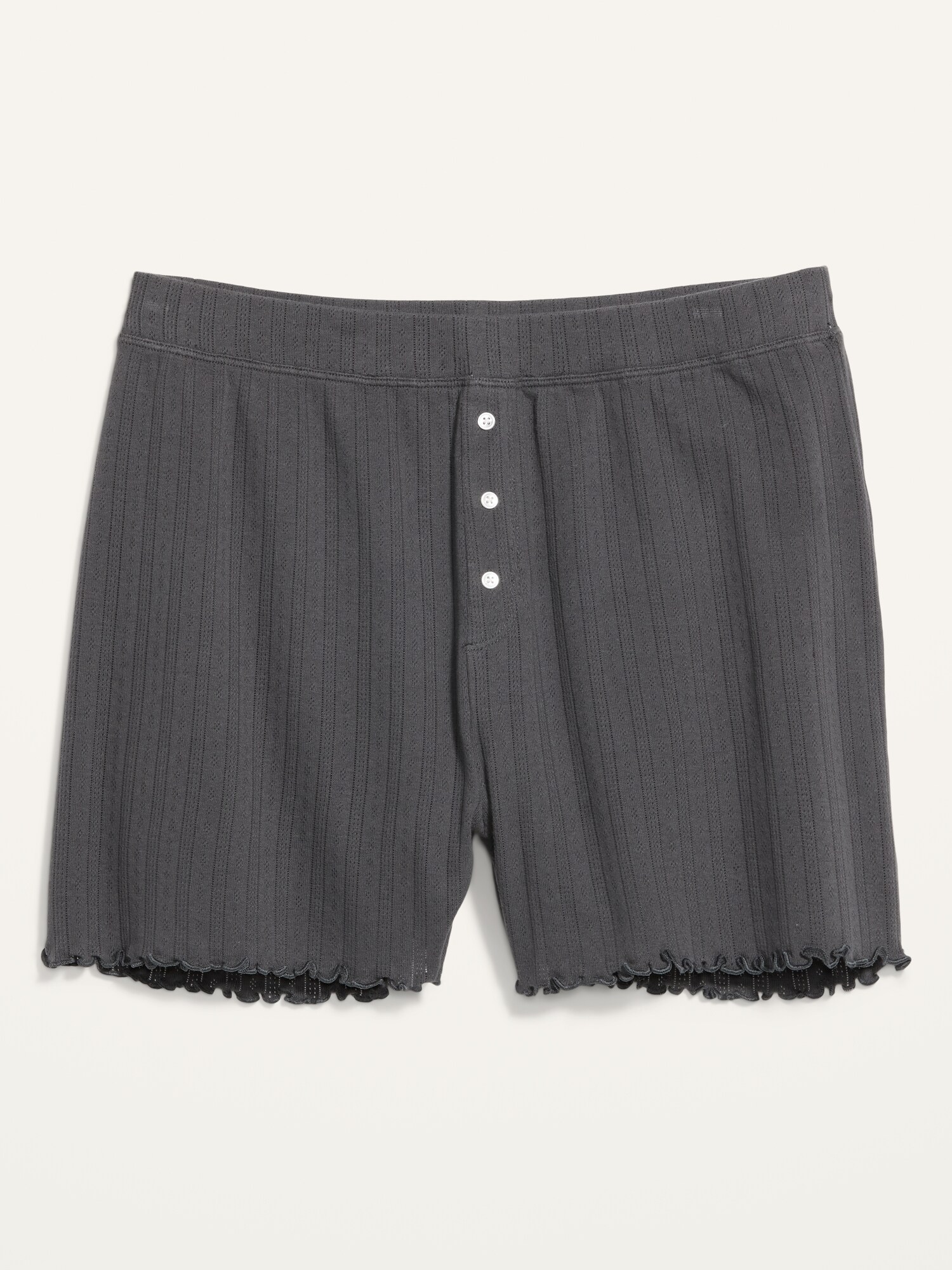 Loungewear Mid Rise Pointelle Mini Shorts in Black