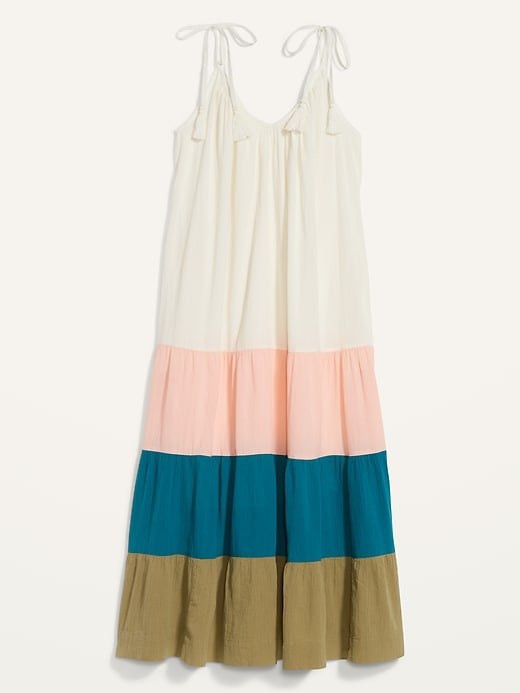 Image number 3 showing, Sleeveless Tasseled Color-Block All-Day Maxi Swing Dress for Women