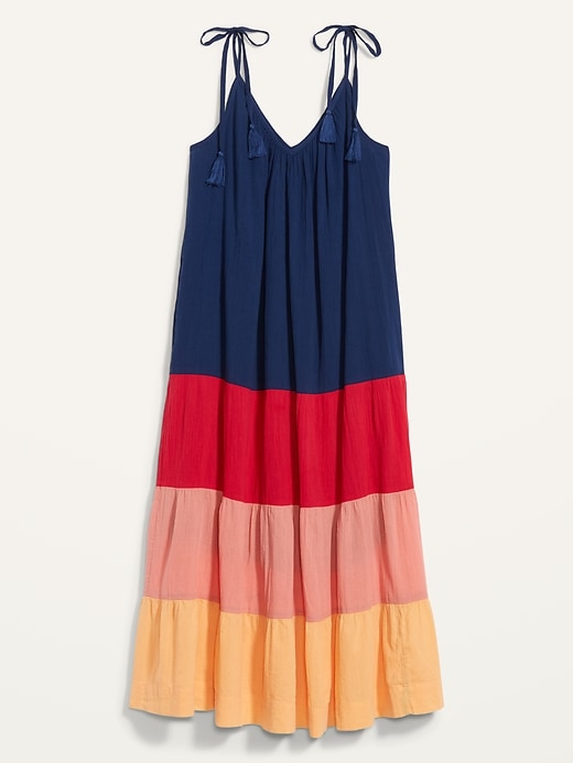 Image number 4 showing, Sleeveless Tasseled Color-Block All-Day Maxi Swing Dress for Women
