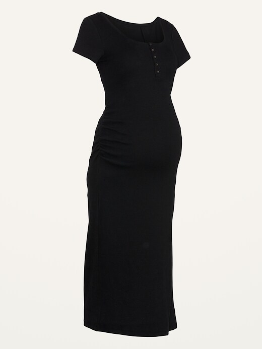Image number 4 showing, Maternity Short-Sleeve Rib-Knit Henley Bodycon Dress