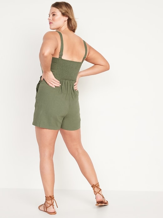 Image number 6 showing, Sleeveless Waist-Defined Linen-Blend Utility Romper for Women -- 3.5-inch inseam