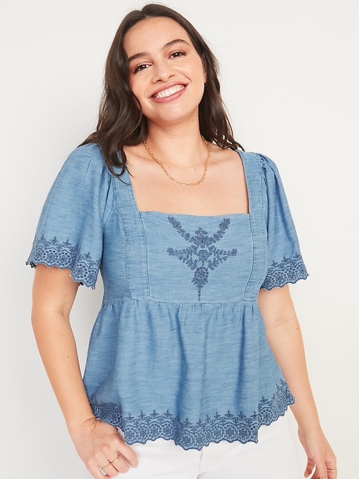 Image number 5 showing, Matching Chambray Embroidered Top
