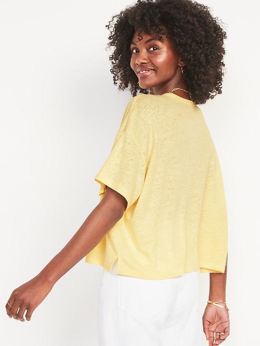 Image number 2 showing, Elbow-Sleeve Oversized Linen-Blend T-Shirt for Women