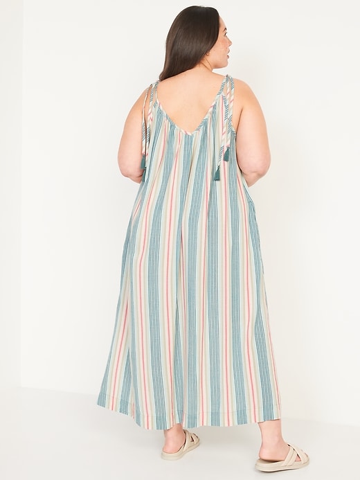 Image number 8 showing, Tie-Shoulder Tasseled Striped All-Day Maxi Swing Dress