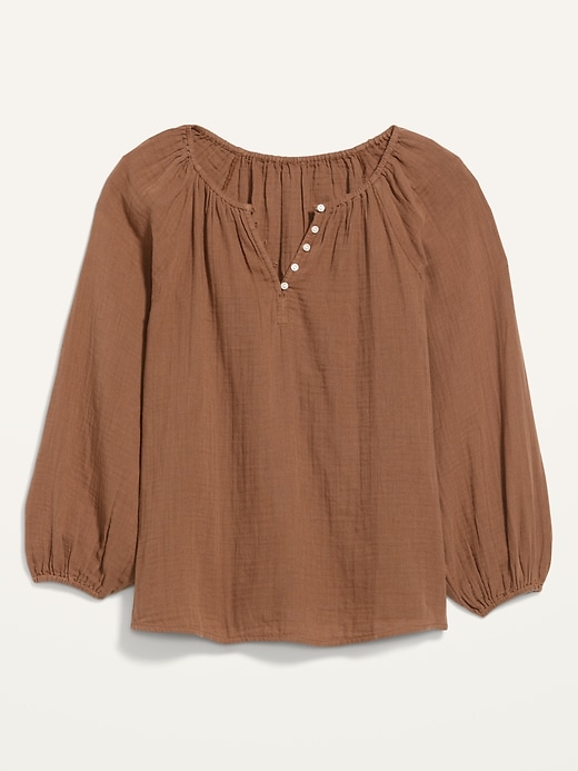 Image number 4 showing, Shirred Double-Weave Long-Sleeve Blouse for Women